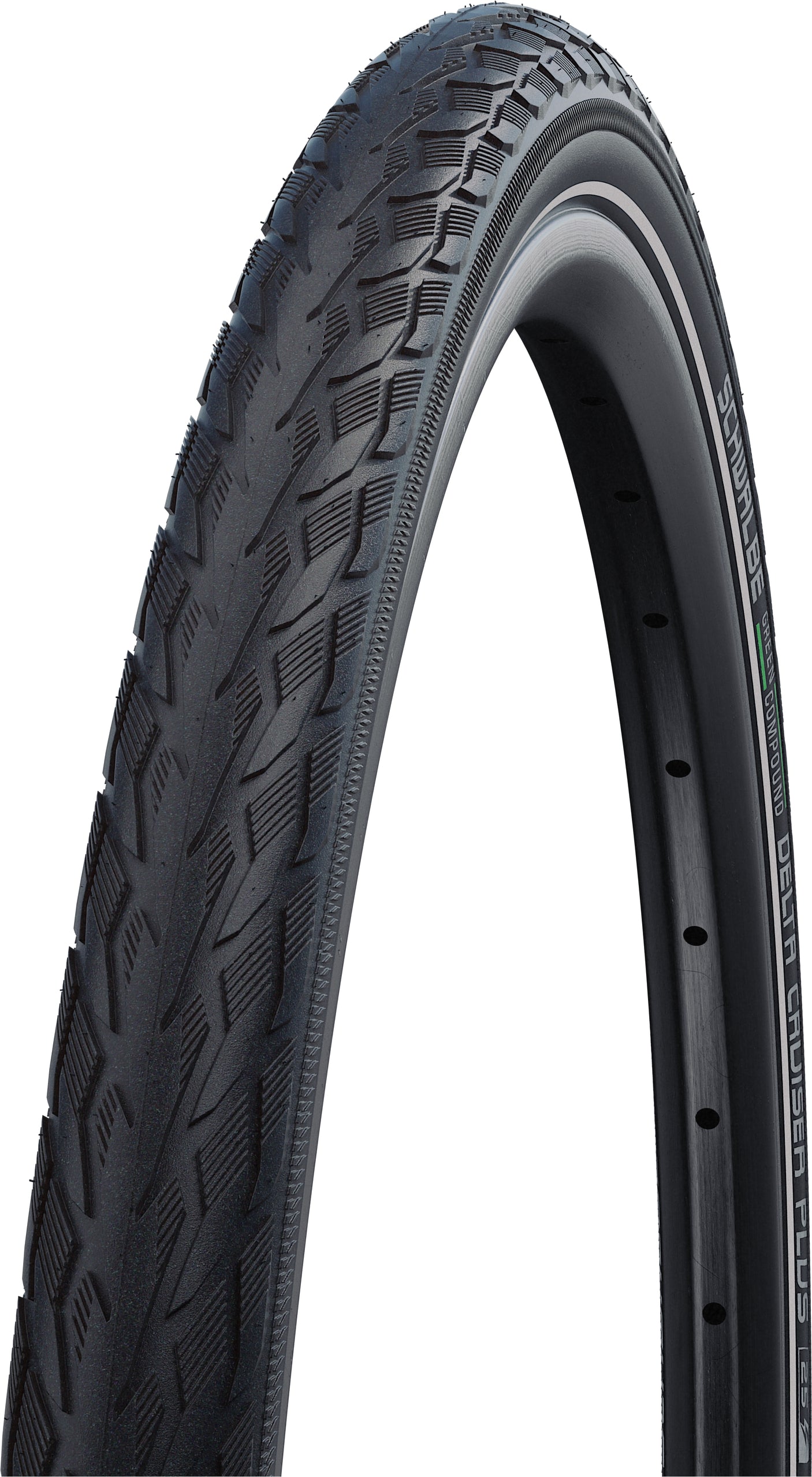 Schwalbe Delta Cruiser Plus Active draadband 20x1.75" PunctureG E-25 Green Compound Reflex zwart