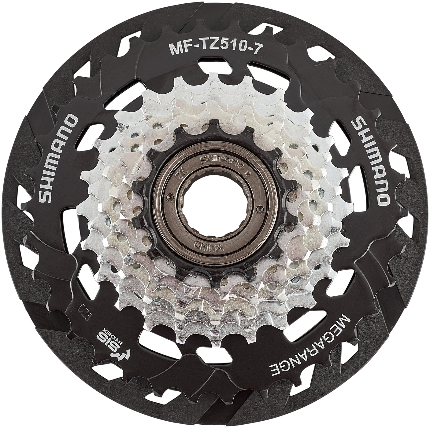 Shimano MF-TZ510 schroefkrans 7-voudig met spaakreflector bruin/zwart